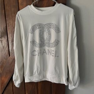 Designer Cream Sweatshirt with Silver Embellished Logo